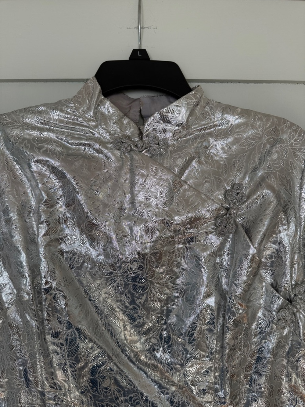 Vintage Metallic Silver Cheongsam-Style Women's Dress - Picture 5 of 15